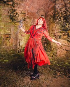 red tie dye gothic dress