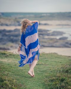 Blue striped tie dye beach cover up