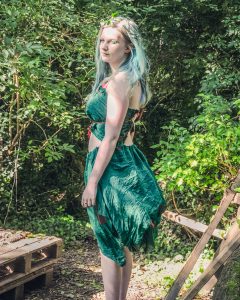 green silk top