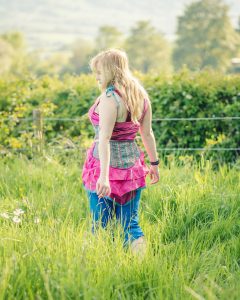pink tie-on bustle